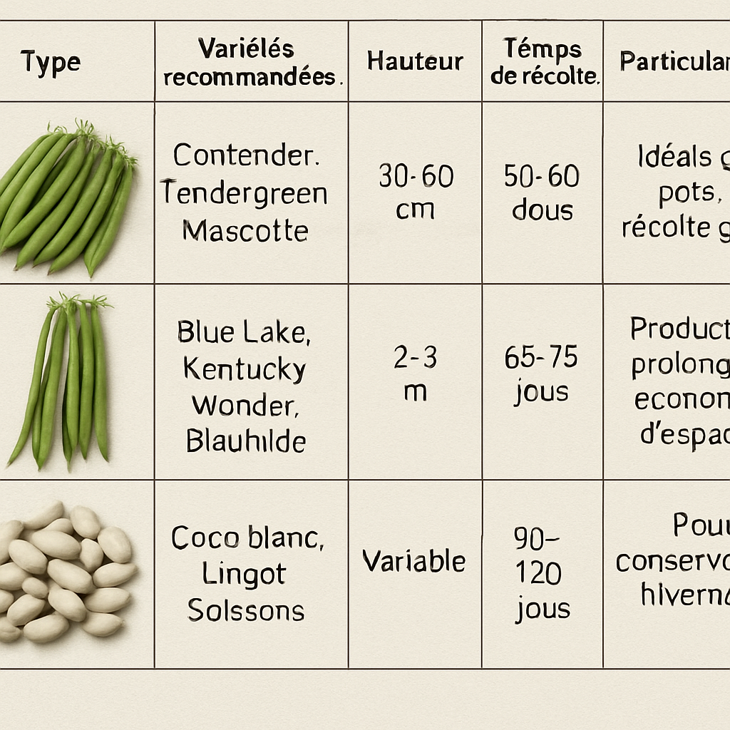 Différentes variétés de haricots avec leurs caractéristiques distinctives